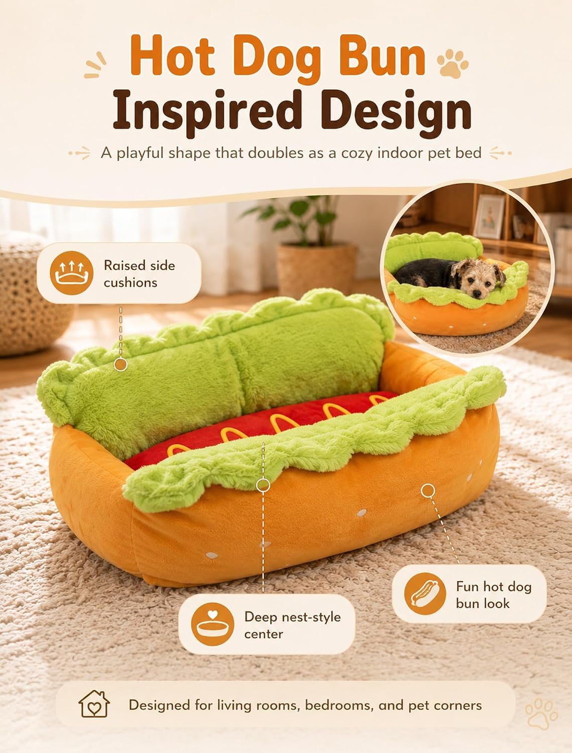 Cama para perros salchicha, cama para perros y gatos, cama de felpa extraíble y lavable, cama de micro gamuza suave y pana para interiores con parte inferior antideslizante para cachorros y mascotas