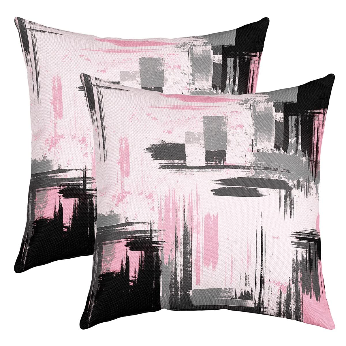 Feelyou Abstract Throw Pillow Covers for Couch Sofa Bed, Set of 2 Modern Abstract Art Decorative Pillows Cushion Covers, Retro Pink Black Pillow
