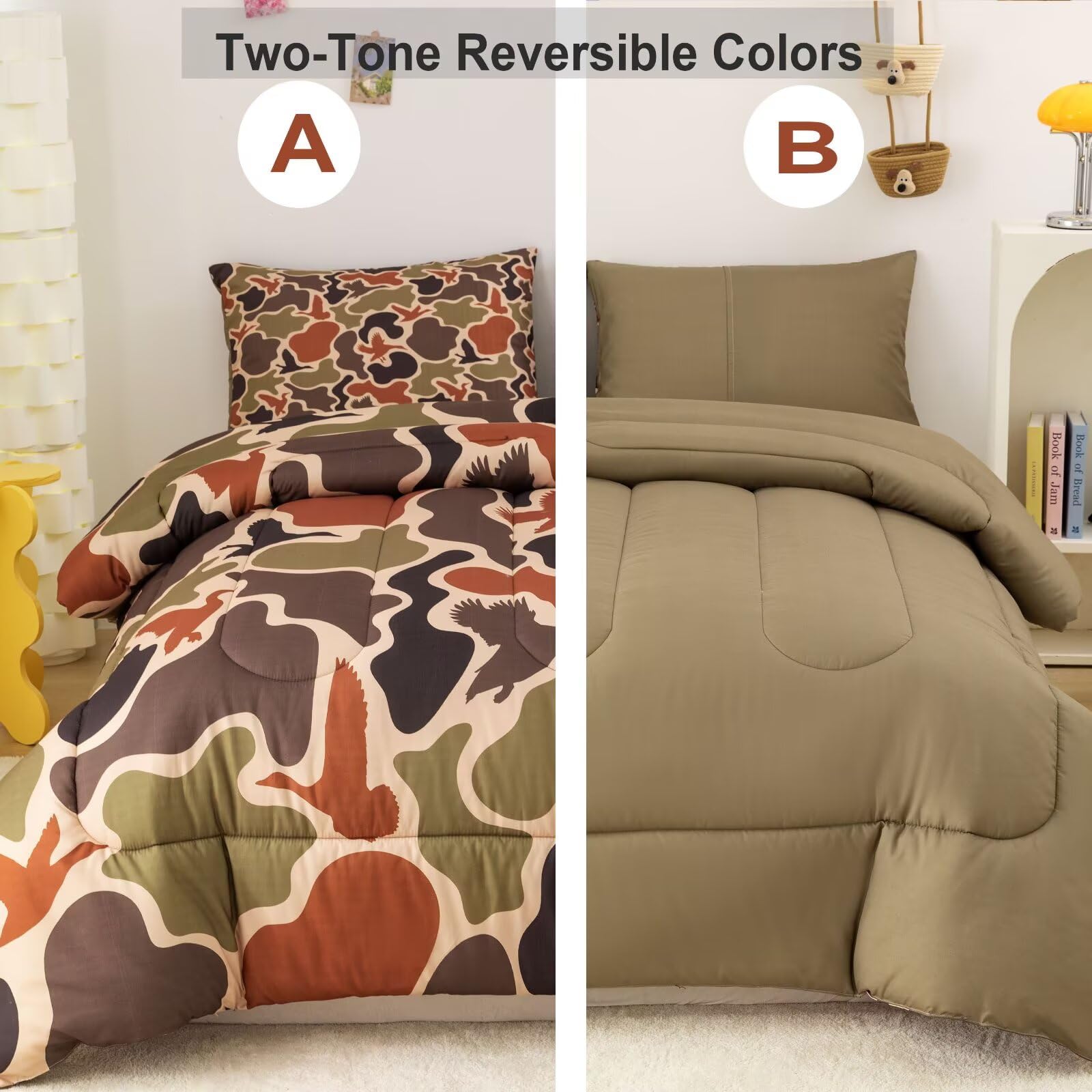 CKOU CCOO Duck Camo Bedding Set Queen Size for Boys Teens Kids,Green Army Camouflage Comforter Set,Duck Hunting Camo Bed Sets,Wild Bedroom Decor Outdoor Camping Gift