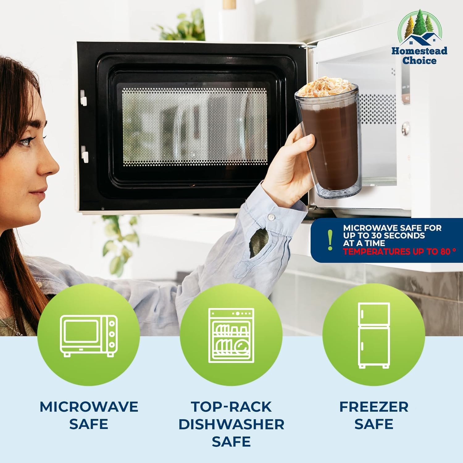 Homestead Choice 16oz Insulated Tumblers Plastic Keeps Drinks Cold & Hot, 4pack Double Walled Clear Insulated Drinking Glasses Cup, BPA-Free, Reusable, Camping, Travel, Kitchen, Party - Image 6