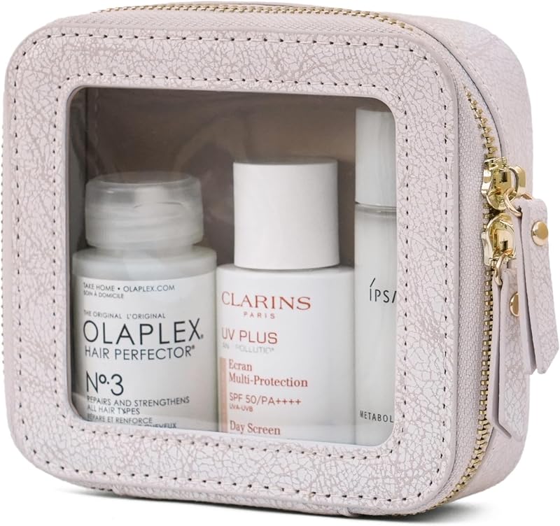Necessaire de Maquiagem Popvibe Transparente com Zíper, Estojo Cosmético de Viagem, Rosa-claro, Mini