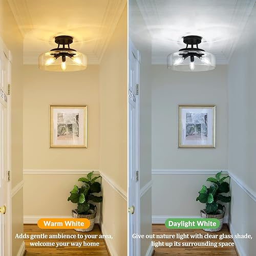 Miniatura 7 de Lámpara de techo industrial moderna semiempotrada con pantalla de vidrio transparente, lámpara de techo negra de 3 bombillas para cocina,