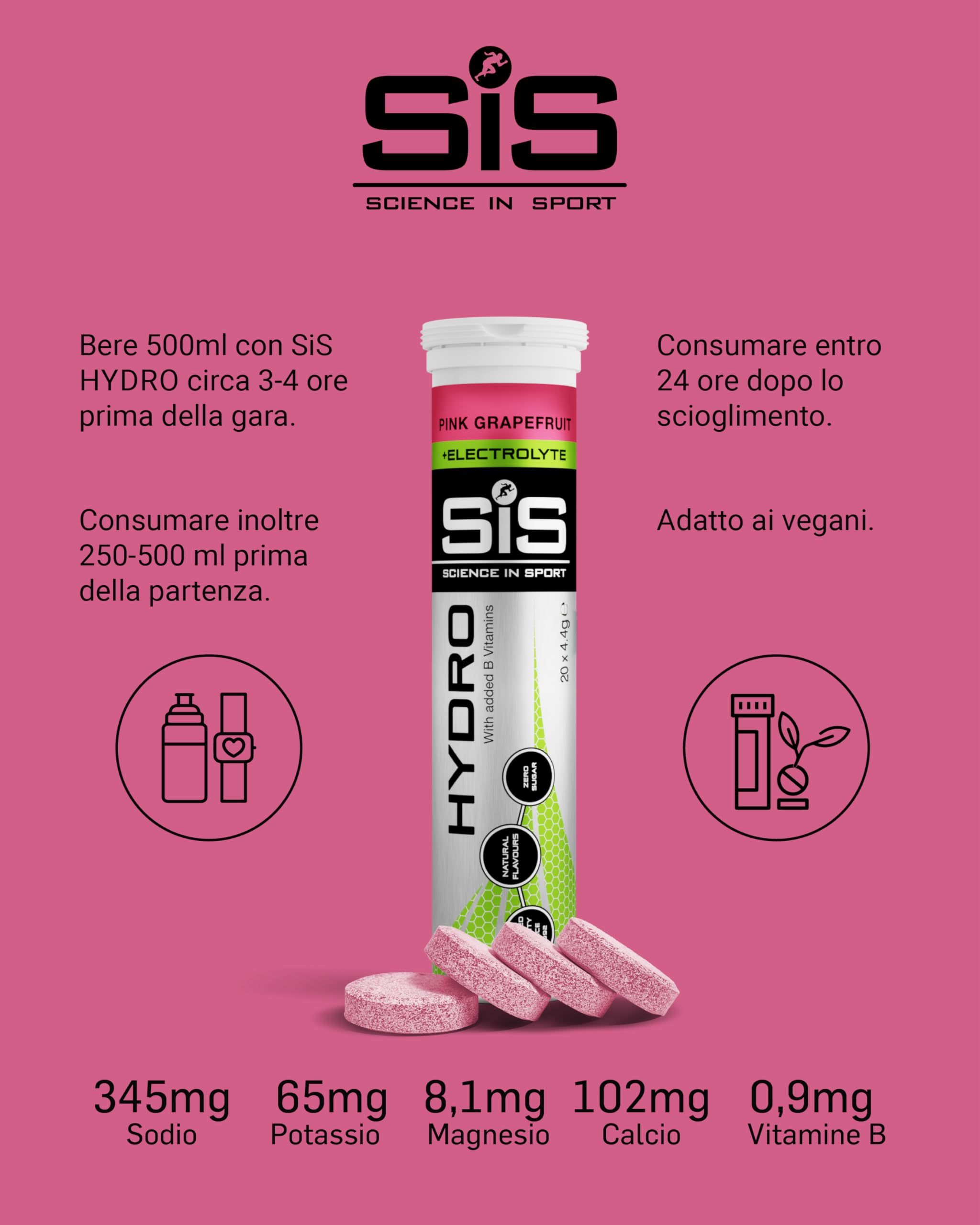 Science in Sport HYDRO Compresse 160pz. Pompelmo rosa - Elettroliti in compresse effervescenti, Vegan e, Stimolano l’idratazione (La confezione può variare)