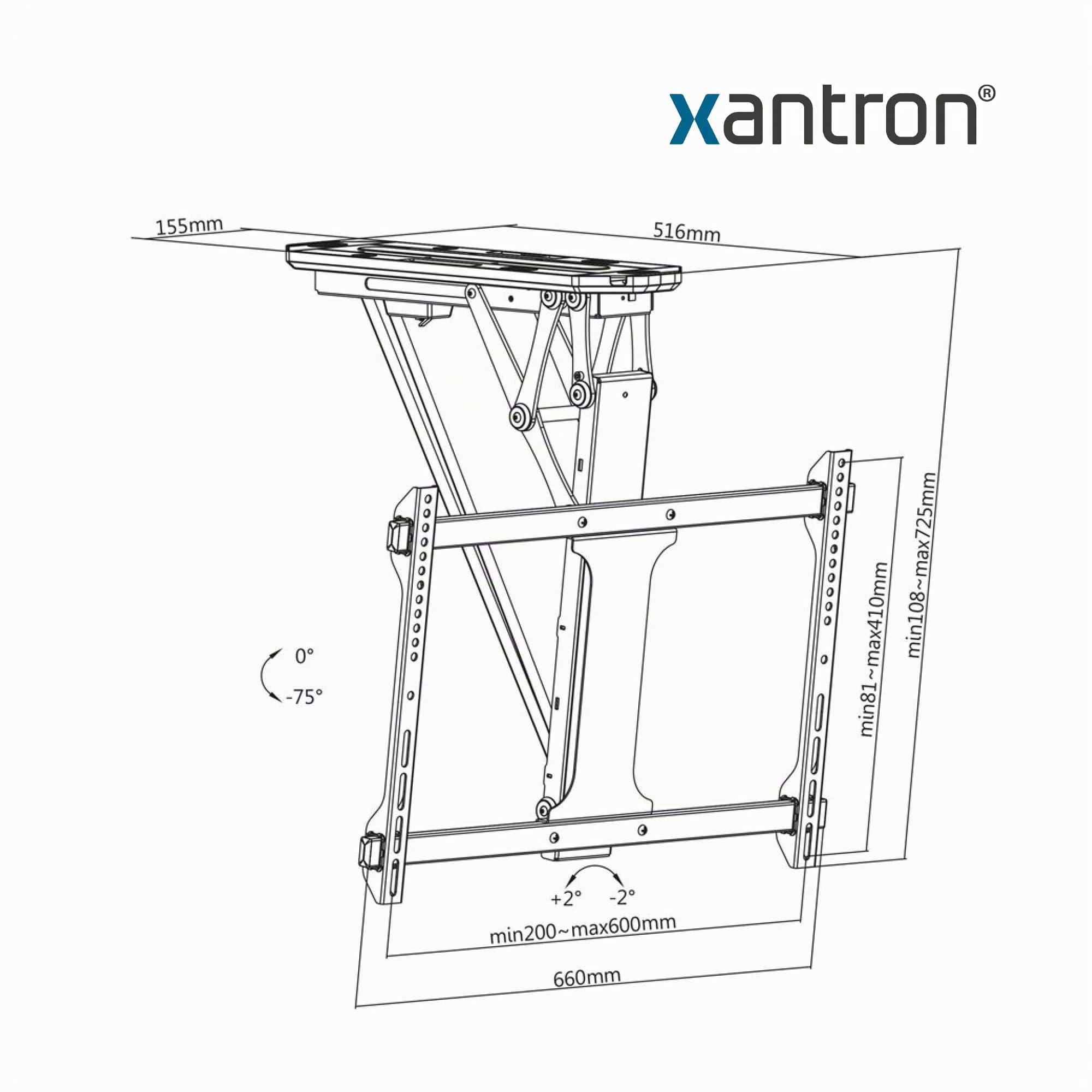 Xantron® DEHA-600E Staffa motorizzata supporto per TV a soffitto 32-70 pollici - incl. materiale di montaggio e telecomando