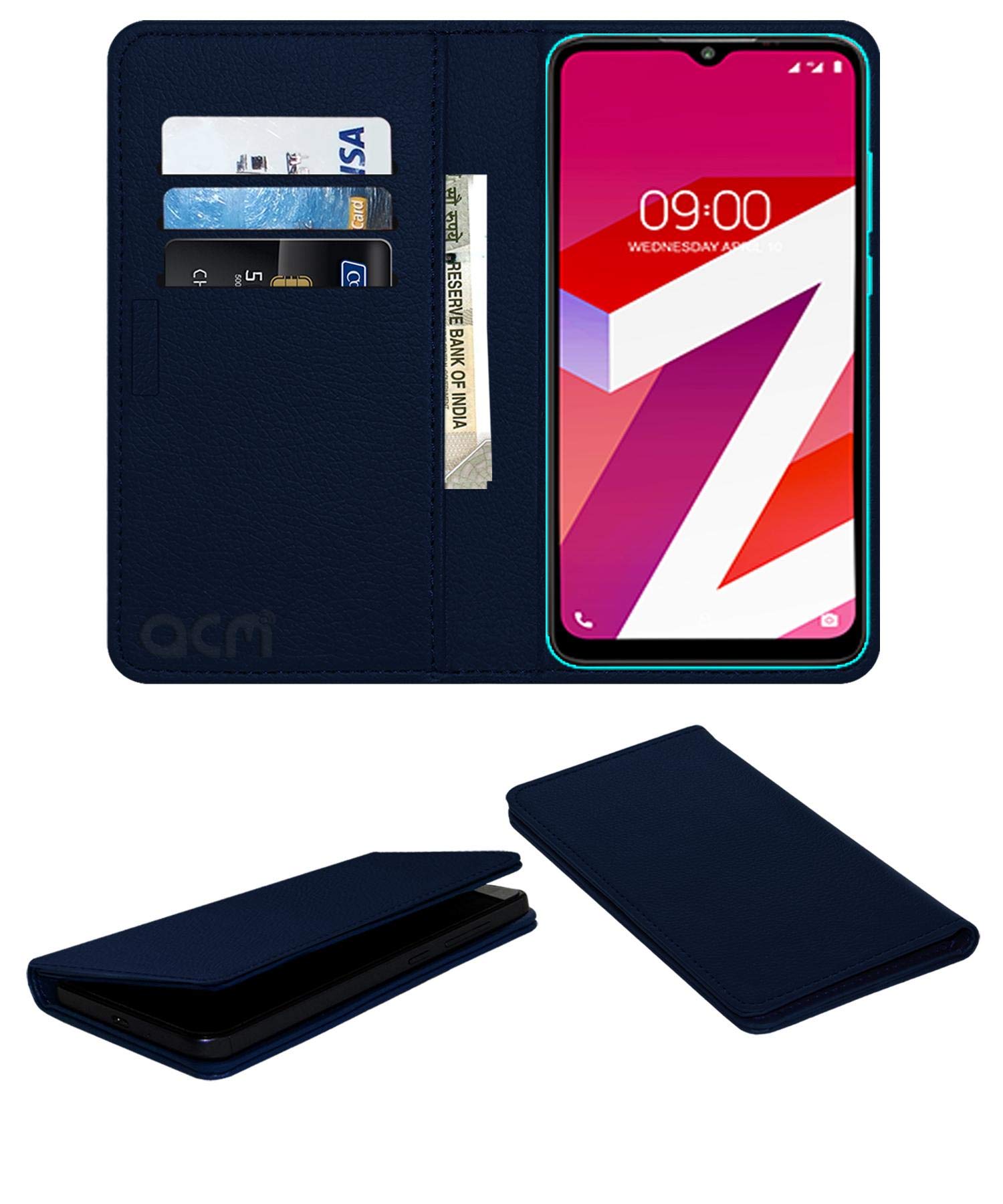 ACM Rich Leather Flip Wallet Front & Back Case Compatible with Lava Myz Mobile Flap Magnetic Cover Blue