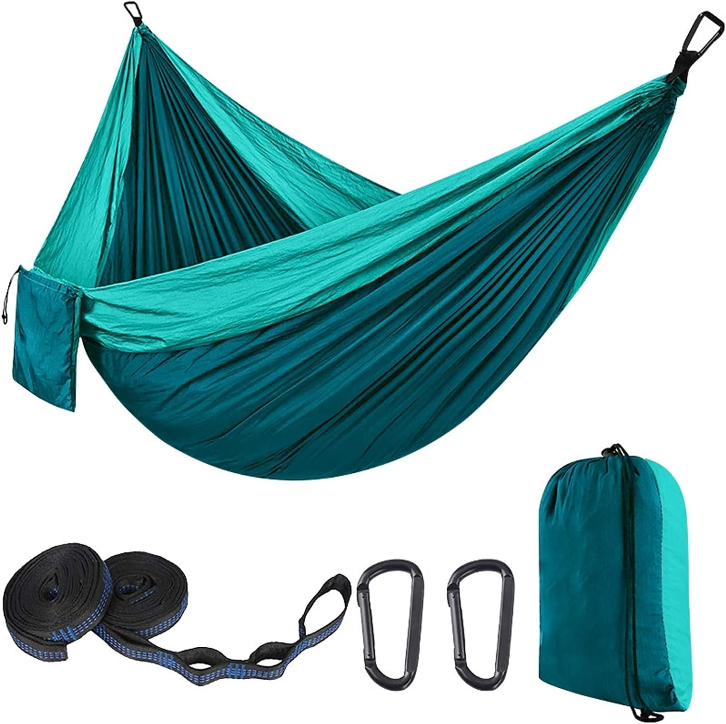 Camping Hammock – Portable Double Hammock 270 x 140 cm, 300kg Load Capacity, with Carabiners & Nylon Straps – Travel Hammocks for Outdoor, Indoor, Garden, Beach, Hiking, Lake Blue​