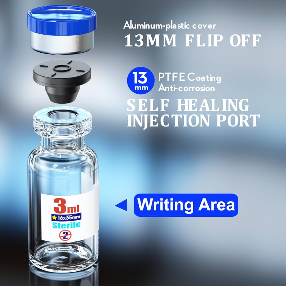 Ks Tek Sterile Bottles Ks-Tek 10-Pack Sterile 3ml Vials With Self-Healing Ports & Flip-Off Caps (Blue) Bac Water For Injection