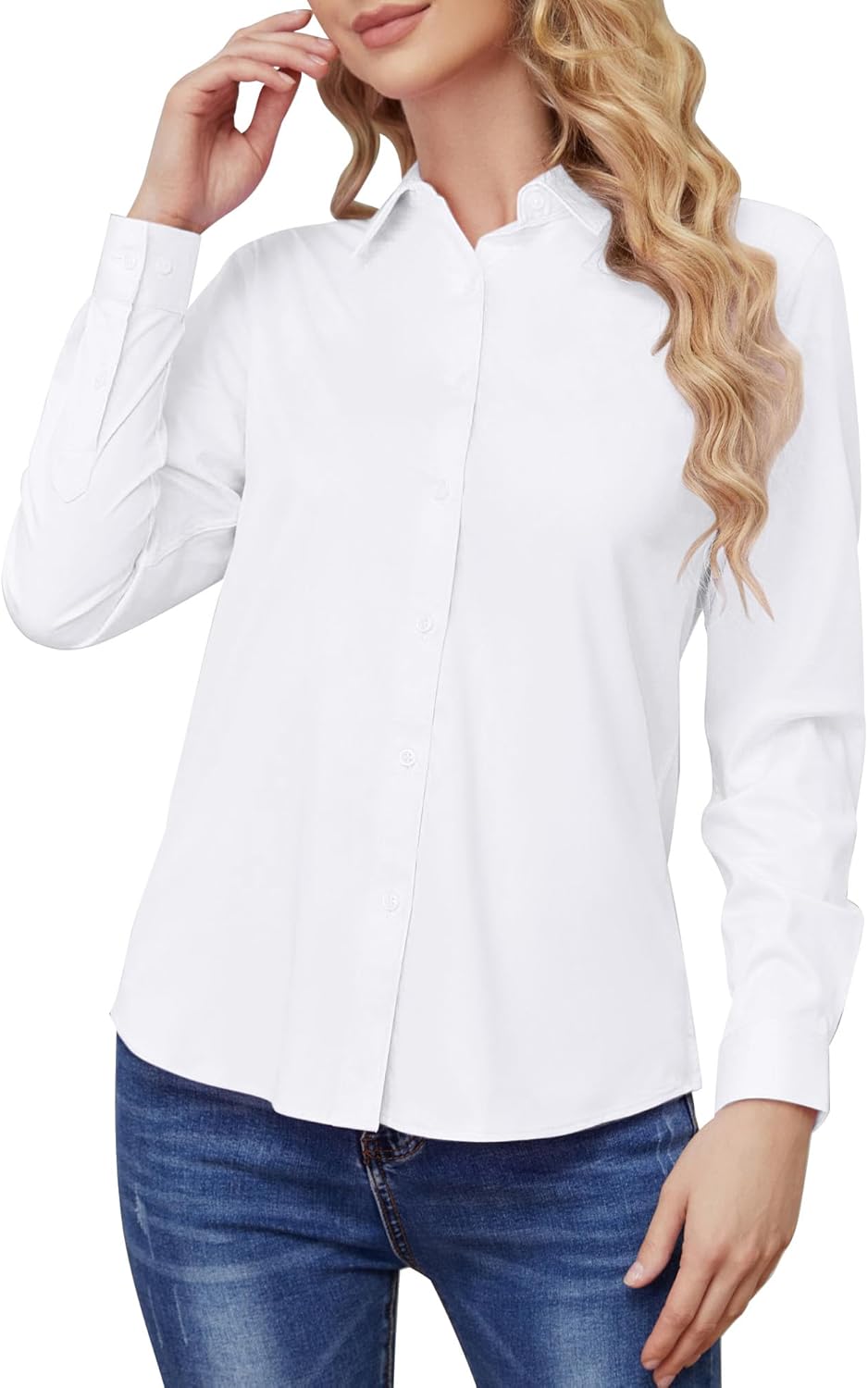 Wrinkle Free Womens Button Down Shirts for Women Long Sleeve Stretch Business Office Formal Work Blouses Tops - Image 2