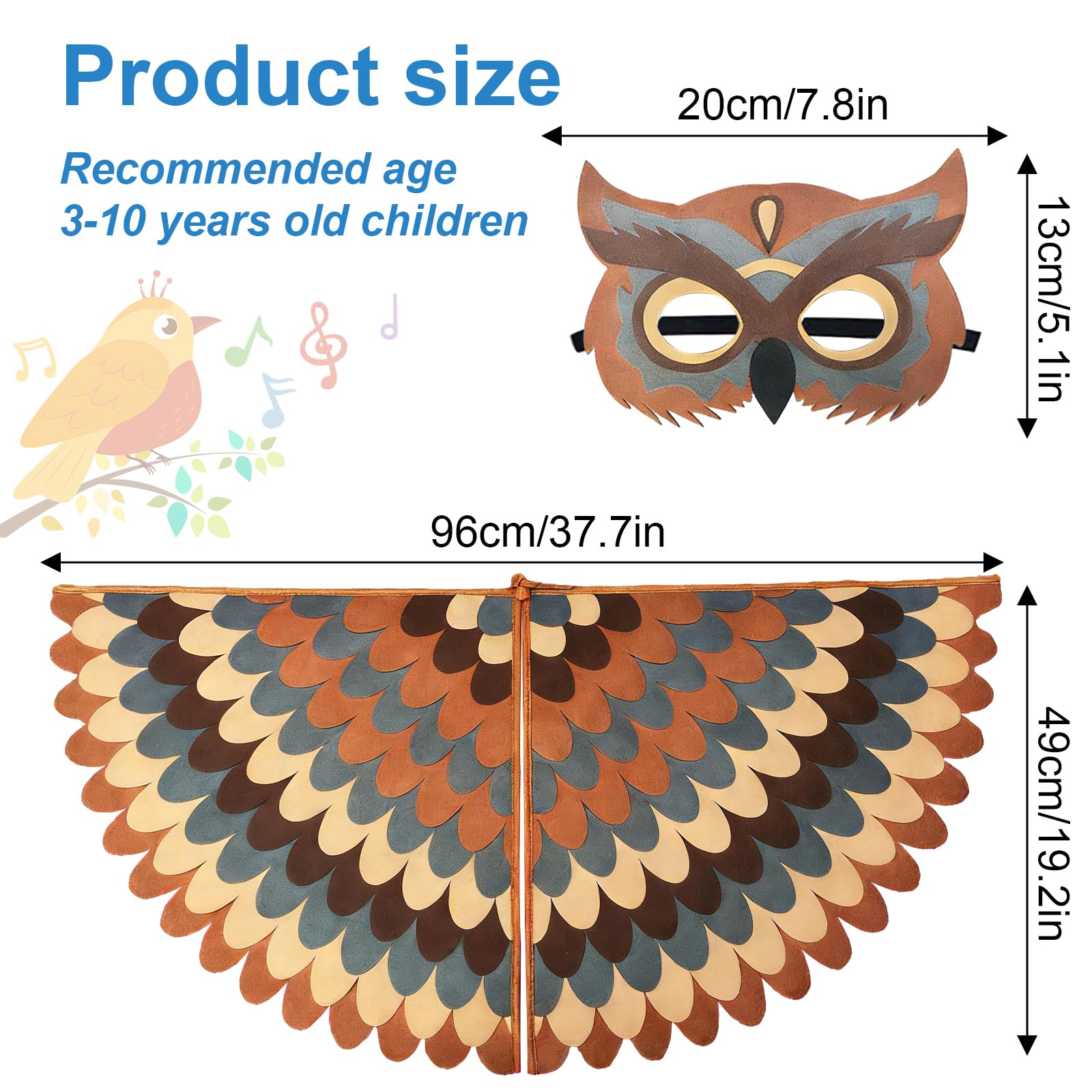 XIMEY Disfraz Buho Niño, Disfraz Lechuza Niño, Disfraces de Pajaro Niños, Juego de Alas, con Máscara, para Carnavales, Juego de Rol Pajaro — view 2