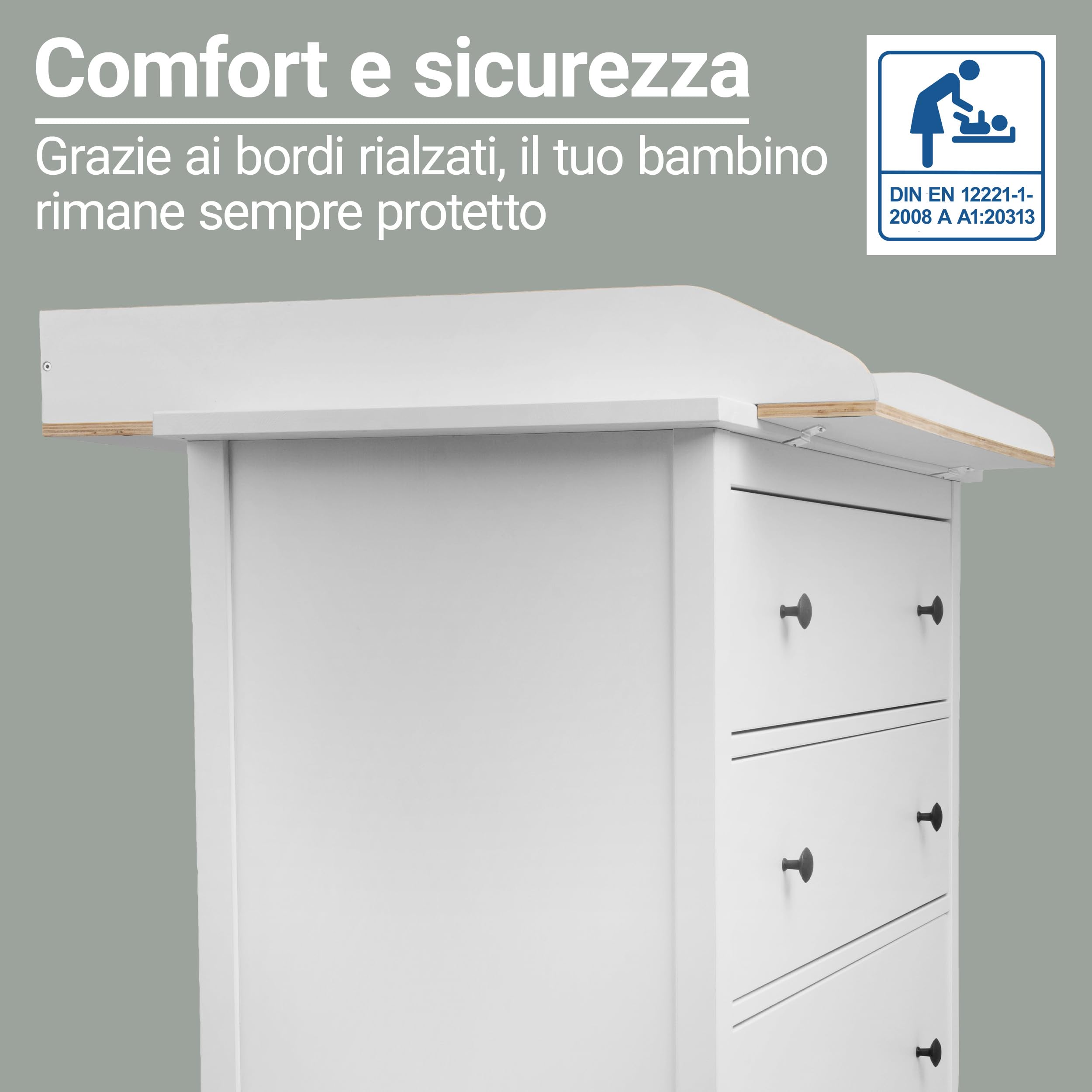 Jonka Piano Fasciatoio per Cassettiera IKEA Hemnes 108 160 cm Legno Naturale Bianco DIN EN 12221