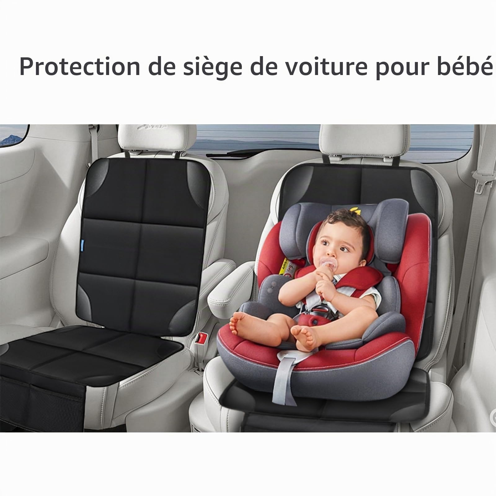 Protection Siege Voiture pour Enfant Imperméable et Antidérapant avec 2 Maille Poches de Rangement, Compatible ISOFIX, pour Berline, SUV, Coffre, en Cuir Et Tissu, Noir (2 Pièce)