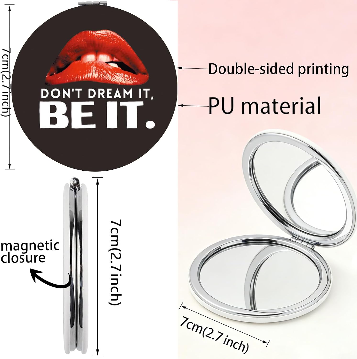 LQRI Horror Movie Inspired Gifts Don't Dream It Be It Compact Makeup Mirror Musical Merchandise Horror Movie Fans Gifts (Black) image 2
