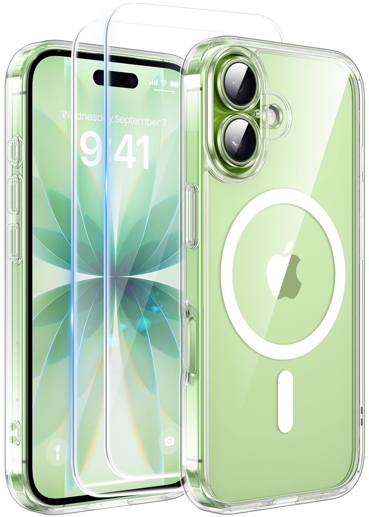 FLLAO Magnetica Cover per iPhone 17 e 2 Pellicole in Vetro Temperato, Custodia iPhone 17 Compatibile con Magsafe, Traslucida Opaca Posteriore Sottile Antiurto Protettiva Case, Trasparente