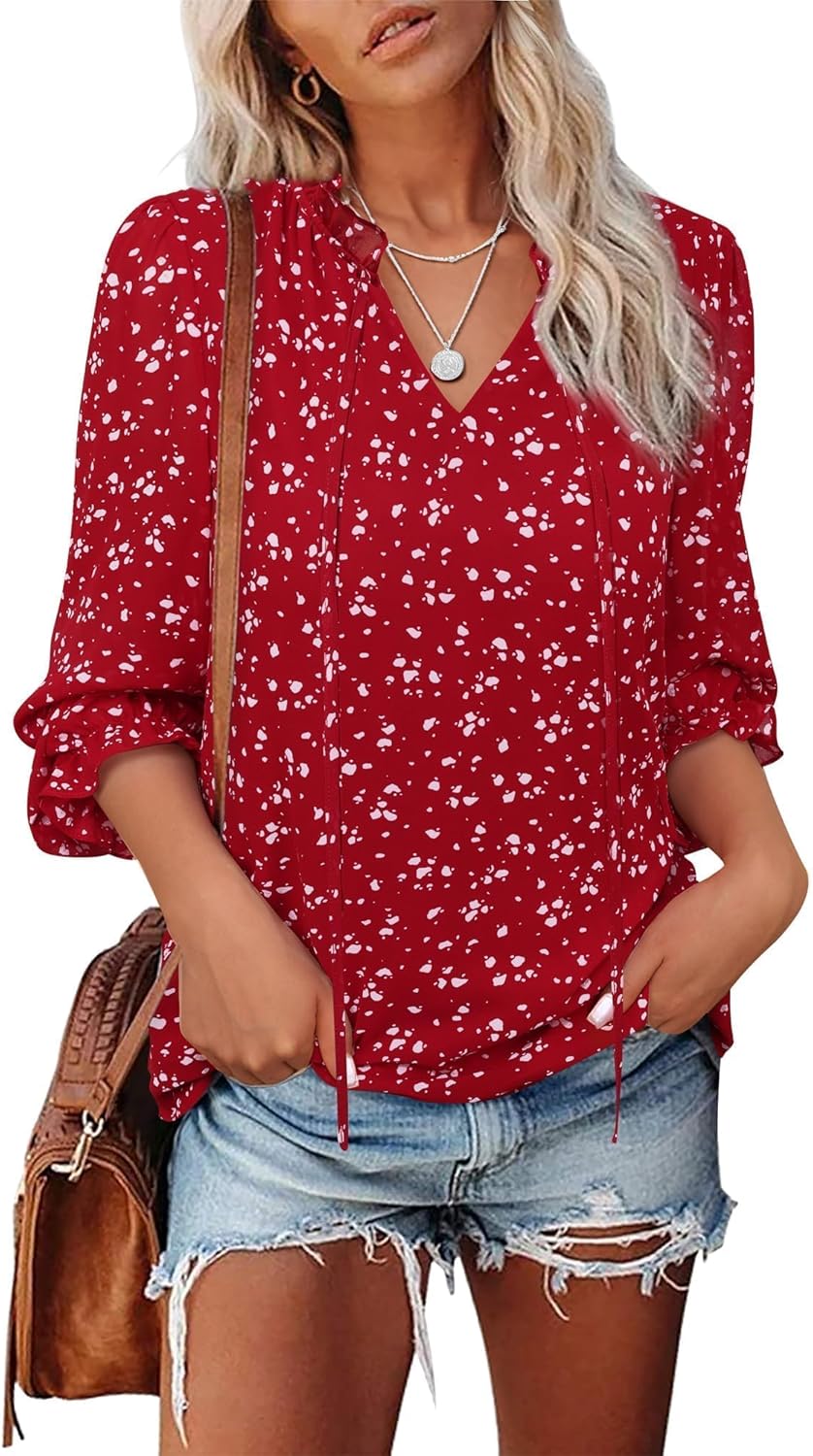 Gaharu Womens Business Casual Blouses Ruffle V Neck Work Dressy Shirts Long Sleeve Chifffon Tunic Tops - Image 5