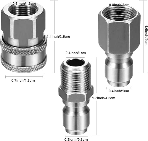 Miniatura 4 de Hotop NPT - Juego de conectores rápidos macho y hembra de acero inoxidable de 38 pulgadas, juego de adaptadores para lavadora a presión y 2 paquetes