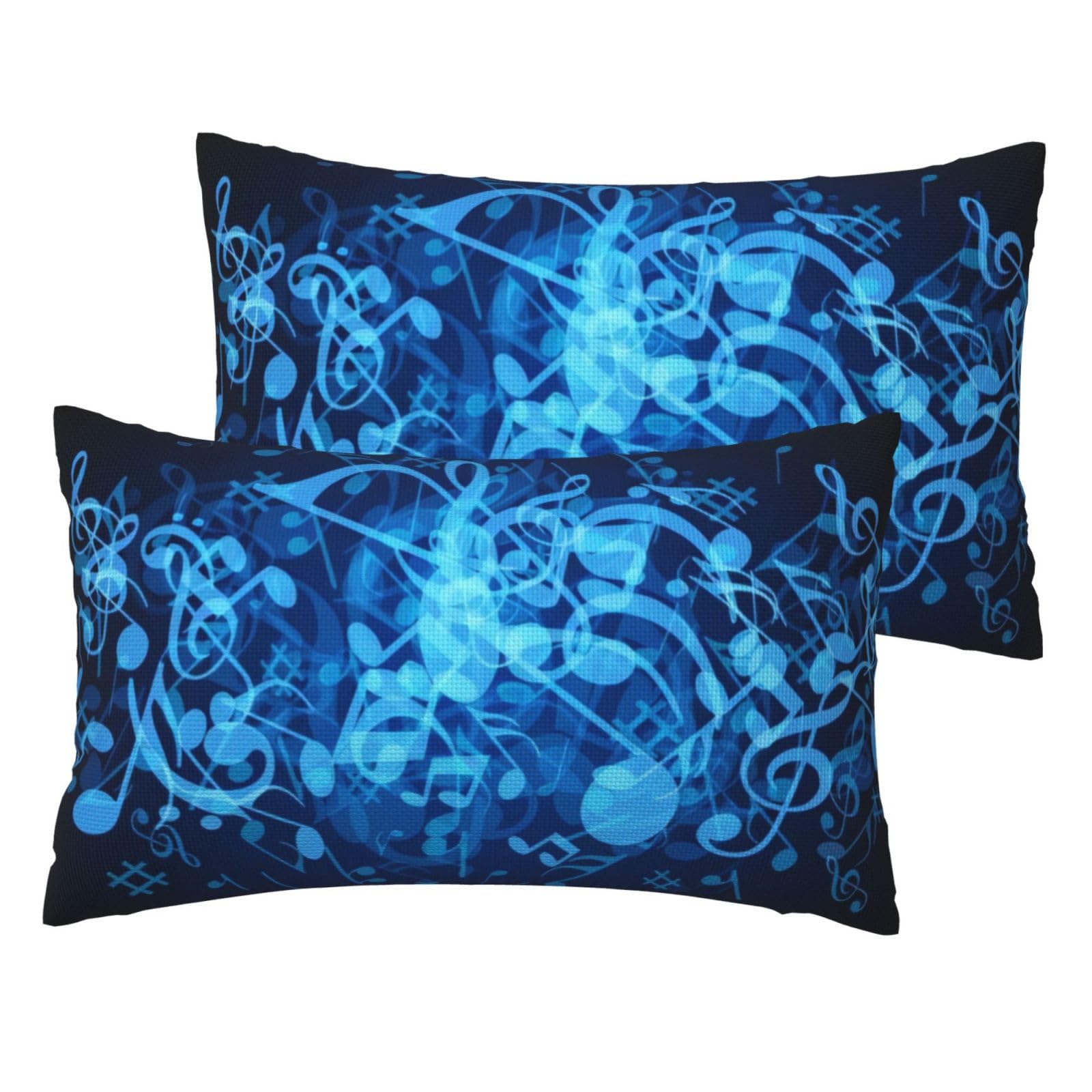 Taies d'oreiller imitation lin notes bleues musique housses de lit x2