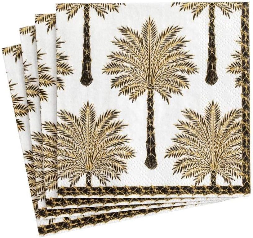 Caspari Grand Palms Paper Cocktail Napkins in Black - 20 Per Package