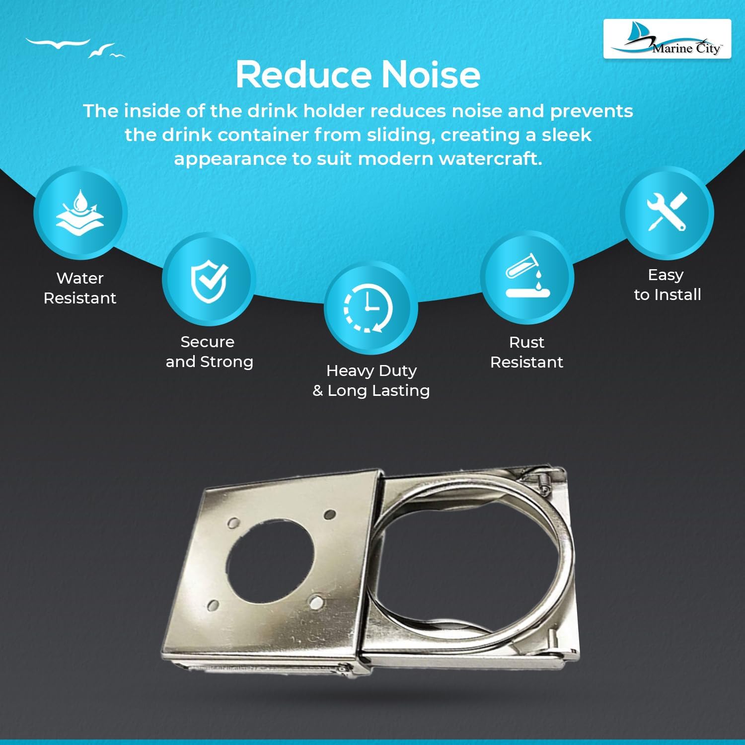 MARINE CITY Adjustable Folding Drink Cup Holder, 304 Grade Stainless Steel, Corrosion-Resistant, 3.39" W x 3.26" L x 0.59" H, Space-Saving Design, Ideal for Boats, RVs, and Cars (Pack of 1)