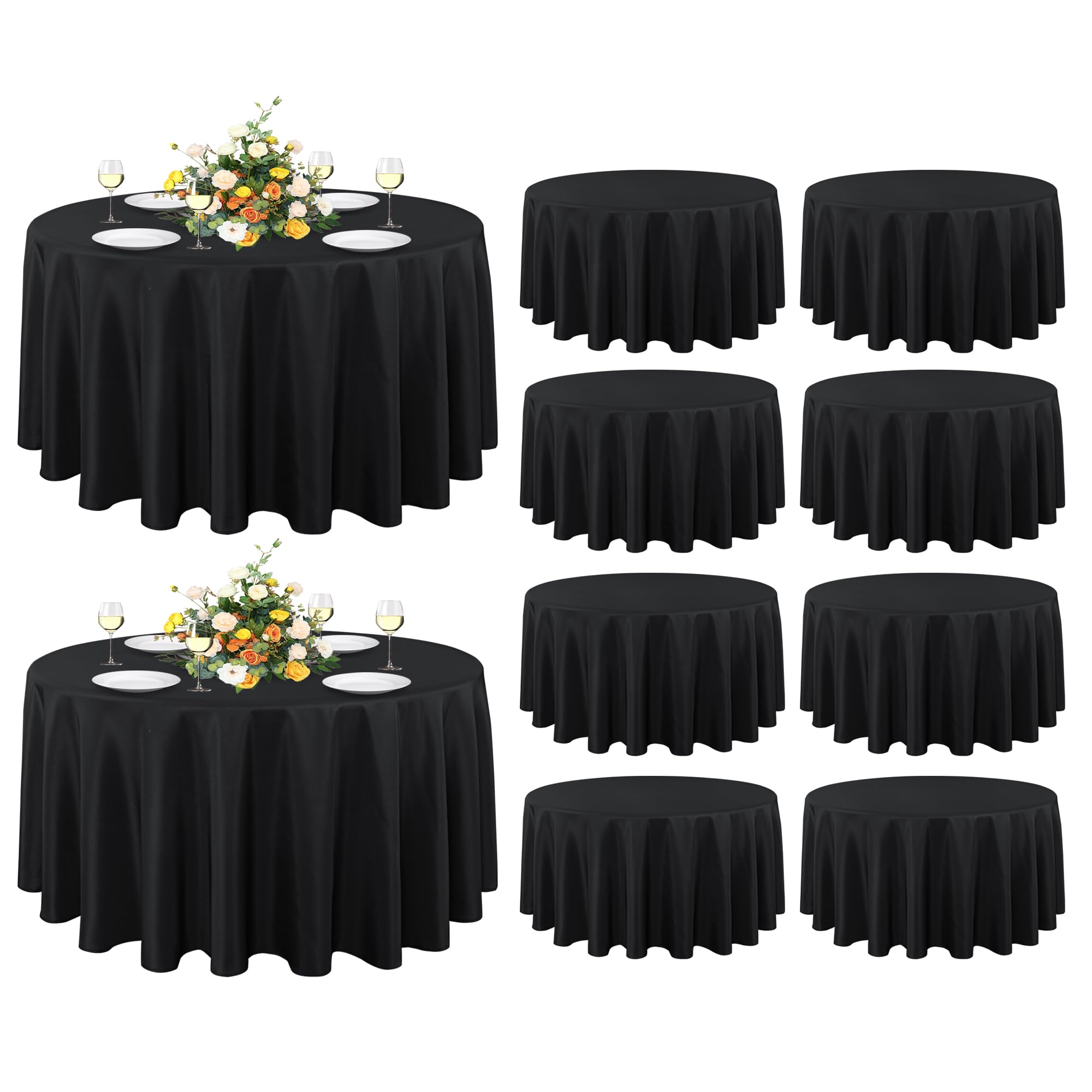 sancua 10 Pack Round Tablecloth 90 Inch Black, Stain and Wrinkle