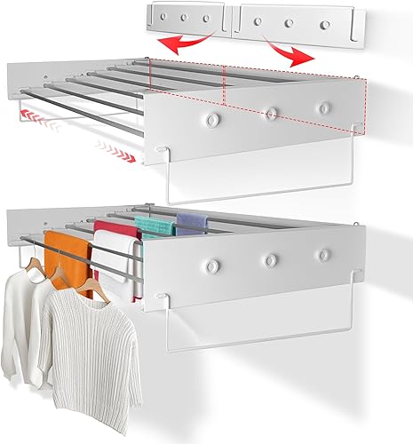 Soporte de pared para tendedero de ropa (28 pulgadas blanco), una solución de estante de secado de ropa con marco de metal reforzado, fácil