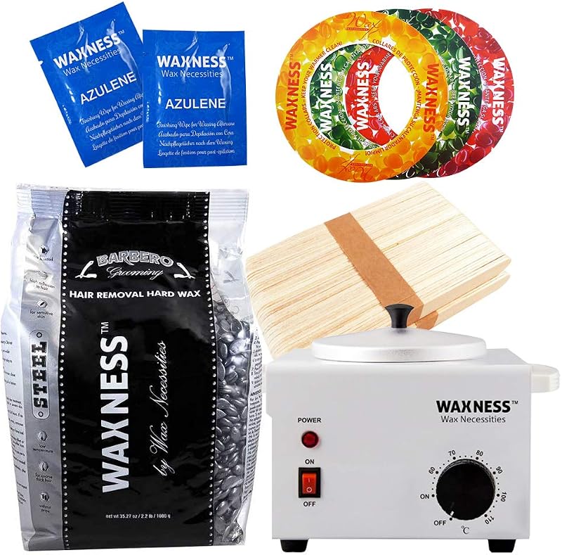 Kit de cera quente Barbero Stripless com aquecedor metálico Waxness, 900 g de pérolas de cera, 100 aplicadores e anéis