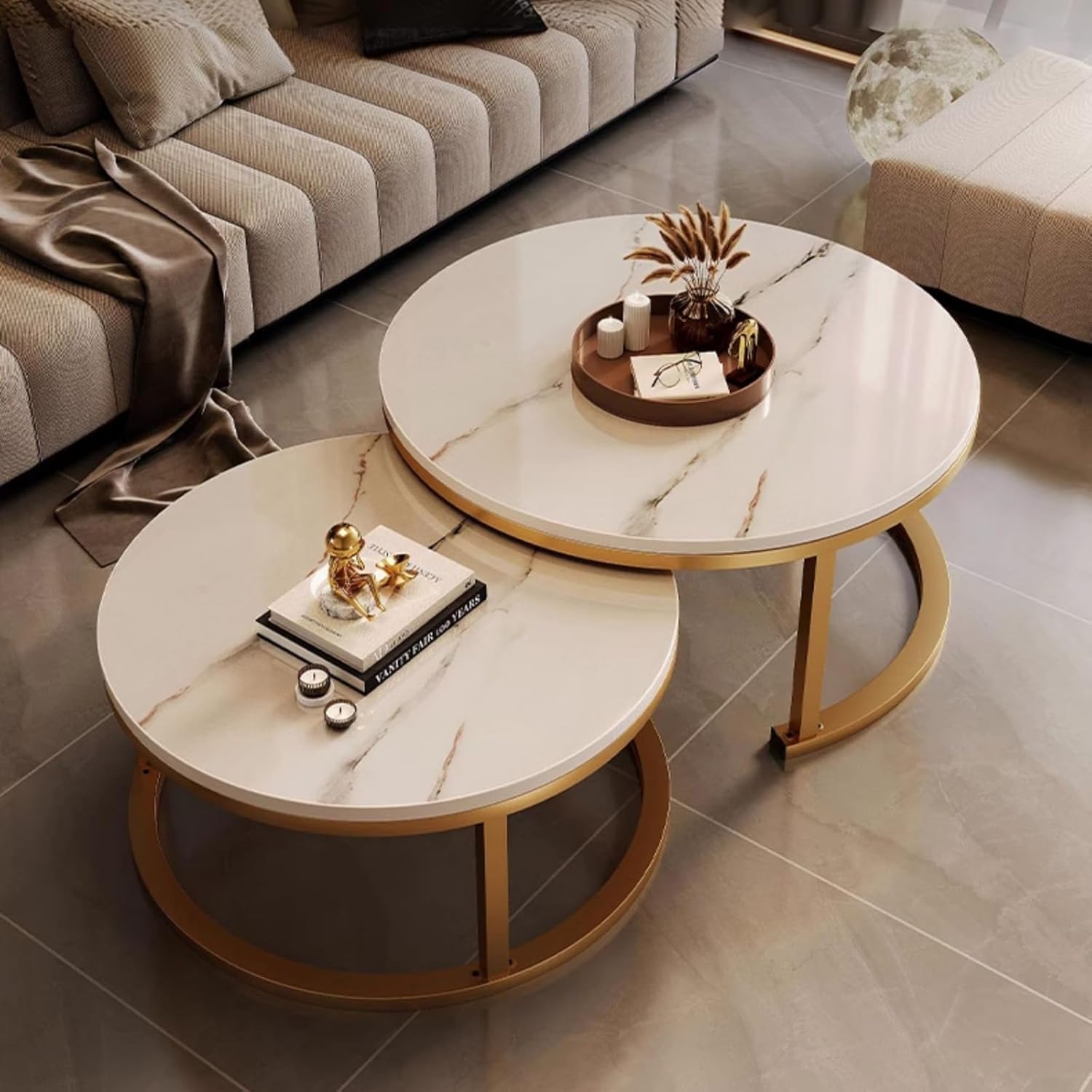 センターテーブル ローテーブル 大理石調波紋 収納付 円型丸型おしゃれ鏡面光沢感 新着商品】円型 入れ子式 丸型 おしゃれ 2個セット 収納付 鏡面 波紋
