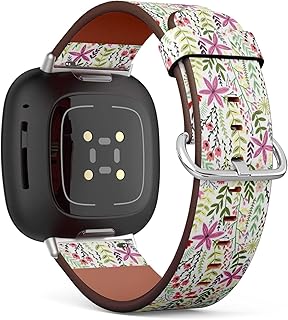 CJBROES Replacement Leather Watch Band, Compatible with Fitbit Versa 3 and Fitbit Sense of Wristband Bracelet Accessory - Cute Floral Tiny
