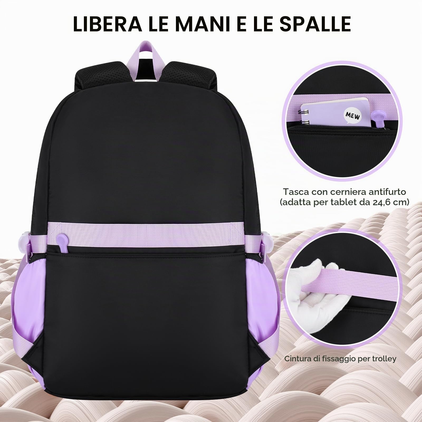 Amythe Set 4 Pezzi Zaino Ragazza 3a-7a Elementare Scuola Viaggio