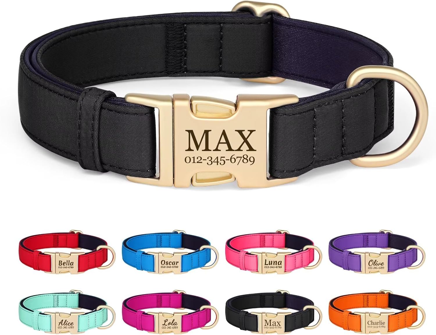 Collar Personalizado para Perro Pequeño Nylon Negro Talla S