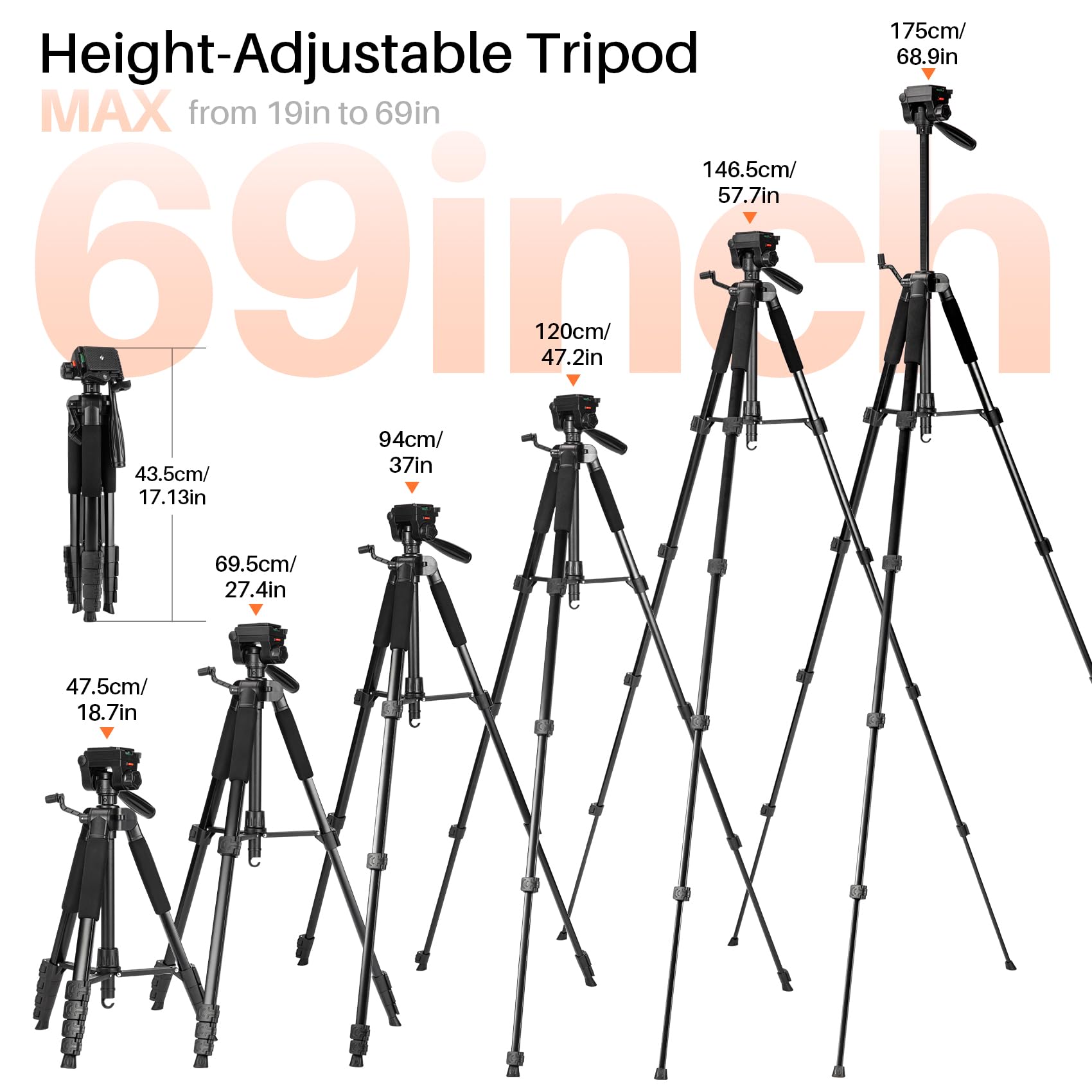 Fotopro Trépied de voyage léger et portable pour smartphone avec tête panoramique amovible à 3 positions pour enregistrement vidéo avec support de téléphone et sac de transport, charge maximale 3 kg