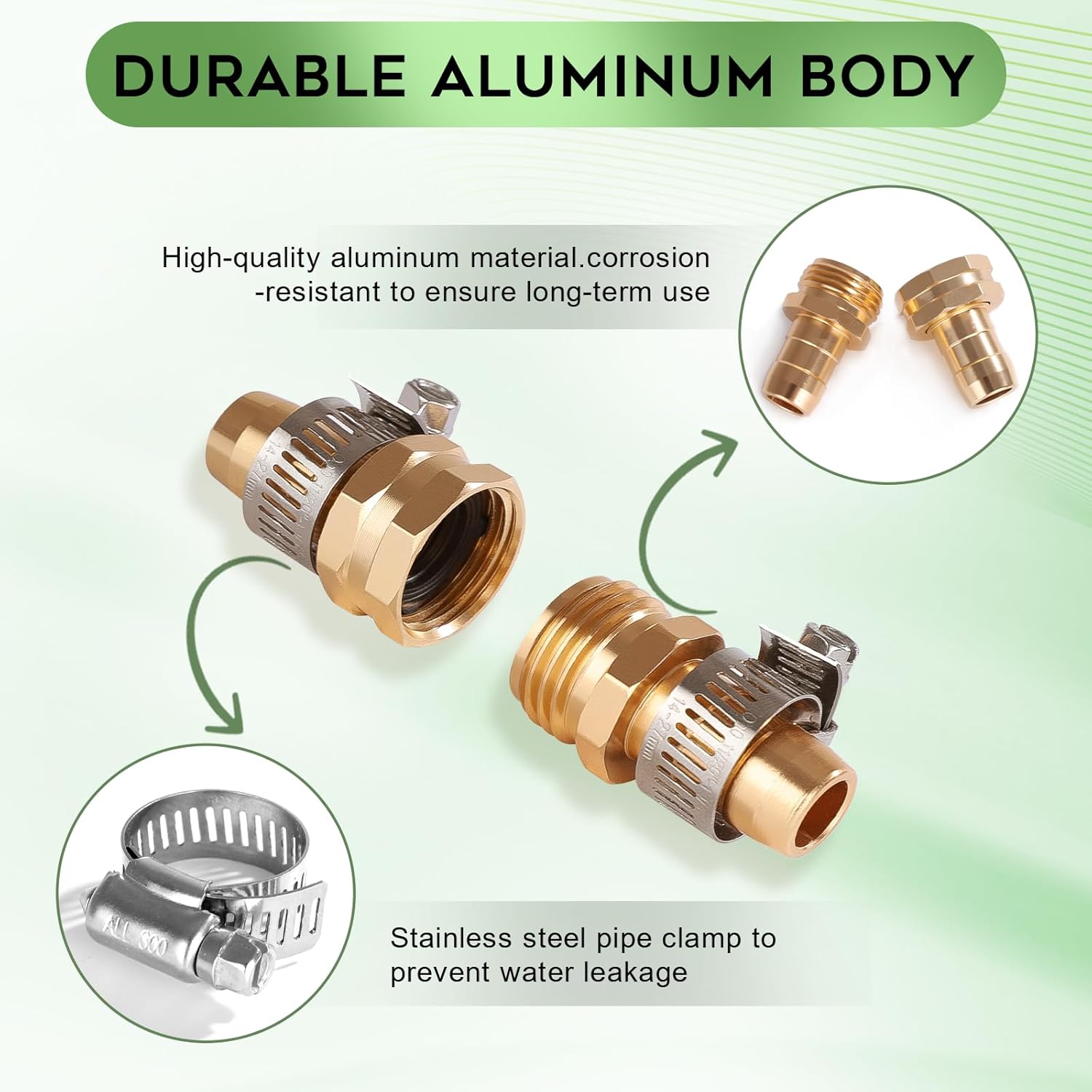Dalmbox Garden Hose Splitter 2 Way With Long Handle, Garden Hose Adapter And Hose Repair Kit with Clamps, Male and Female Hose Fittings