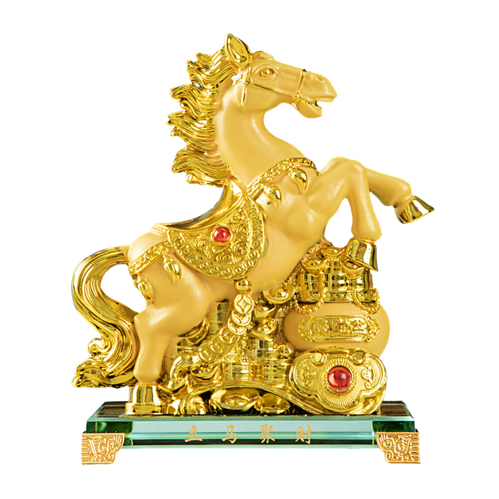 Hsioluted Golden Resin Feng Shui Horse Success Statue Chinese Animal Home Table Decoration for Luck Wealth Decoration Resin Horse Sculpture Home