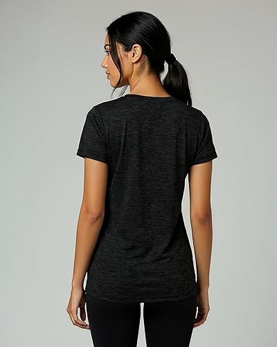 Miniatura 6 de Real Essentials Paquete de 5 Camiseta de Entrenamiento de Manga Corta con Cuello en V de Ajuste Seco para Mujer - Camiseta de Fitness Gimnasio