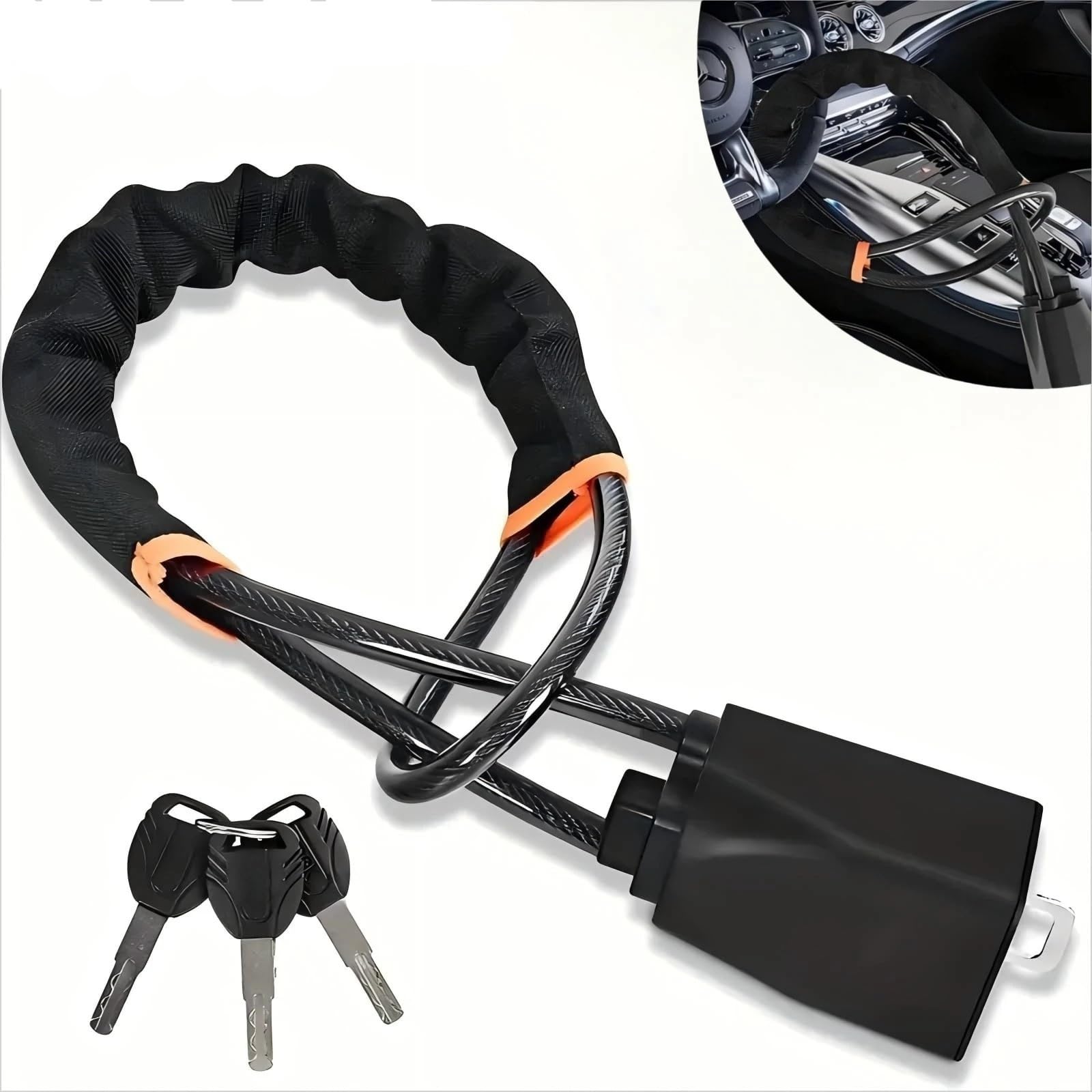 Dispositivo antifurto universale for bloccasterzo auto con fibbie for cinture di sicurezza 3 chiavi, for camion, SUV, furgoni, camper Per Auto Furgoni e Suv(Black)