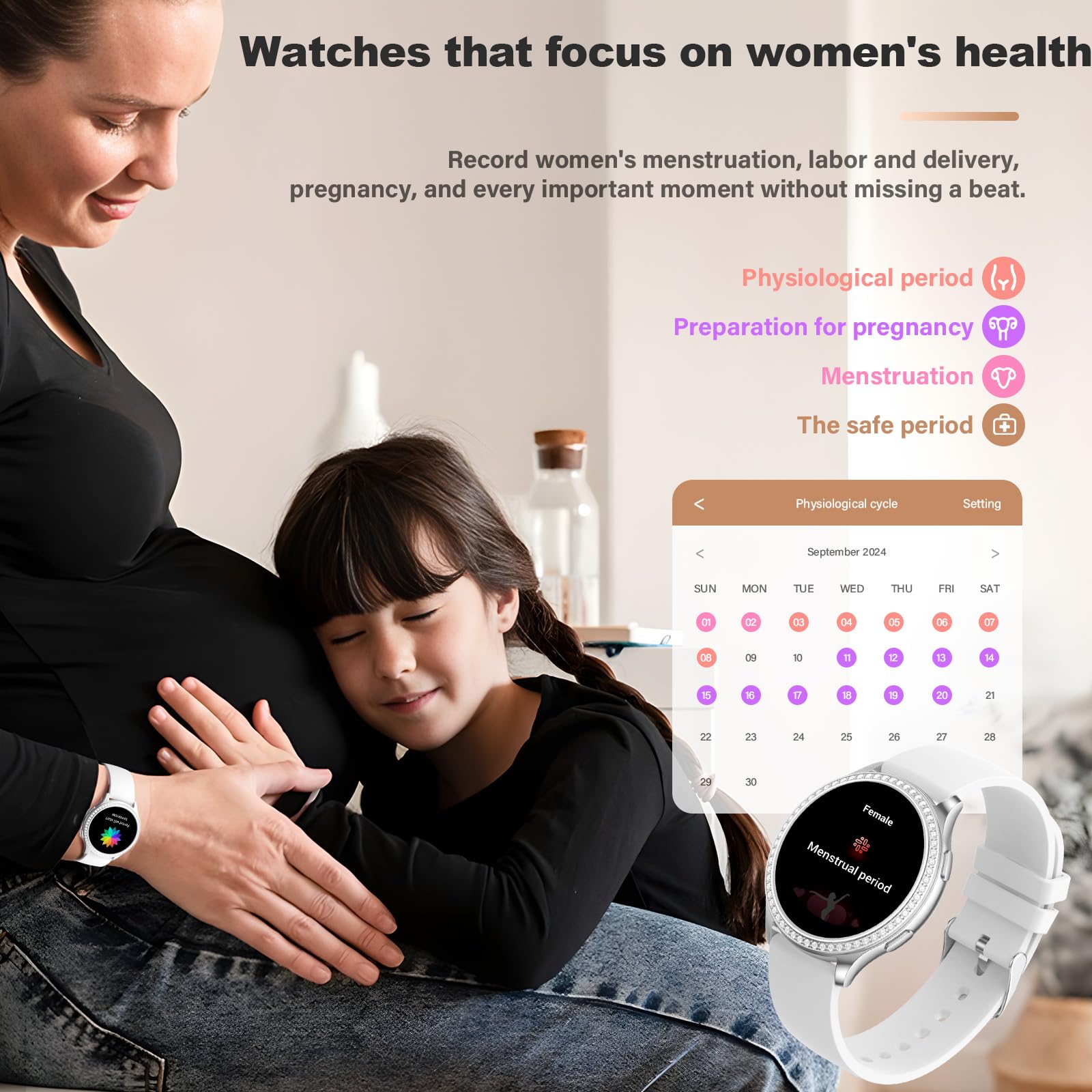 RifePhi Damen Smartwatch 1.32 Zyklustracker SpO2 Schlafanalyse IP67 wasserdichte Sportuhr Anruffunktion Schrittzähler Herzfrequenzmesser Kompatibel iPhone Android