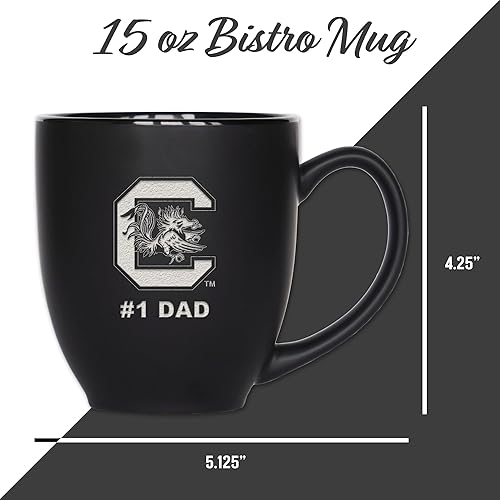 Miniatura 38 de Rico Industries NCAA #1 Dad - Taza bistró de cerámica negra mate grabada con láser, de 15 onzas, para bebidas calientes o frías Troyanos del Sur