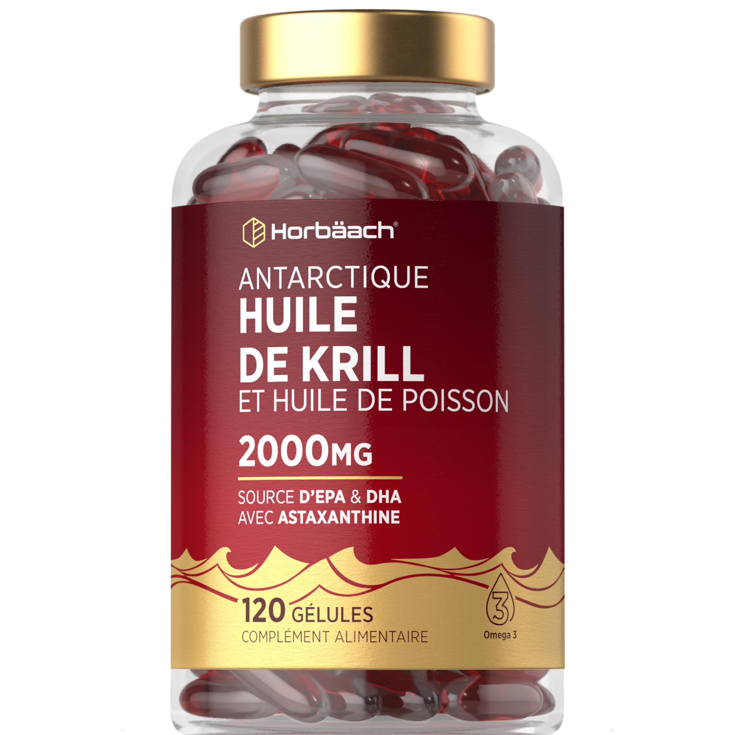Huile de Krill 2000mg avec Astaxanthine et Phospholipides | 120 Gélules | Acides Gras Oméga 3 avec EPA et DHA | Complément Alimentaire Huile de Poisson | Antarctic Krill Oil Supplement | Horbaach