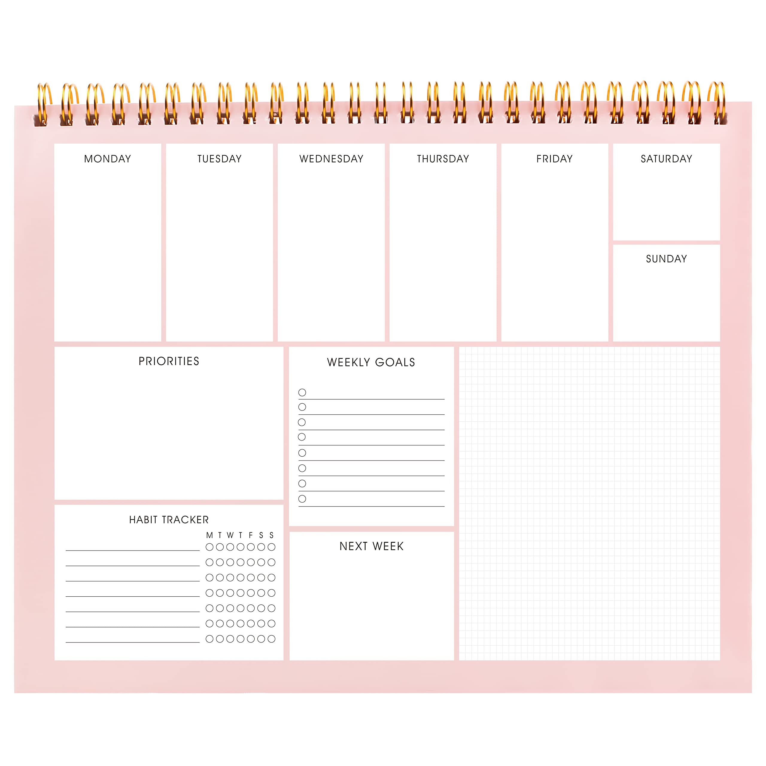 Weekly Goals Planner Notepad - Spiral Desk Planner, Daily Planner Notepad, Habit Tracker, 50 Undated Sheets, Notes, 9.5 x 7.8