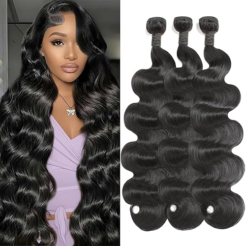 12A Body Wave Bundles Human Hair 18 20 22 Inch 100% Unprocessed Brazilian Virgin Body Wave Human Hair Weave 3 Bundles Natural Black