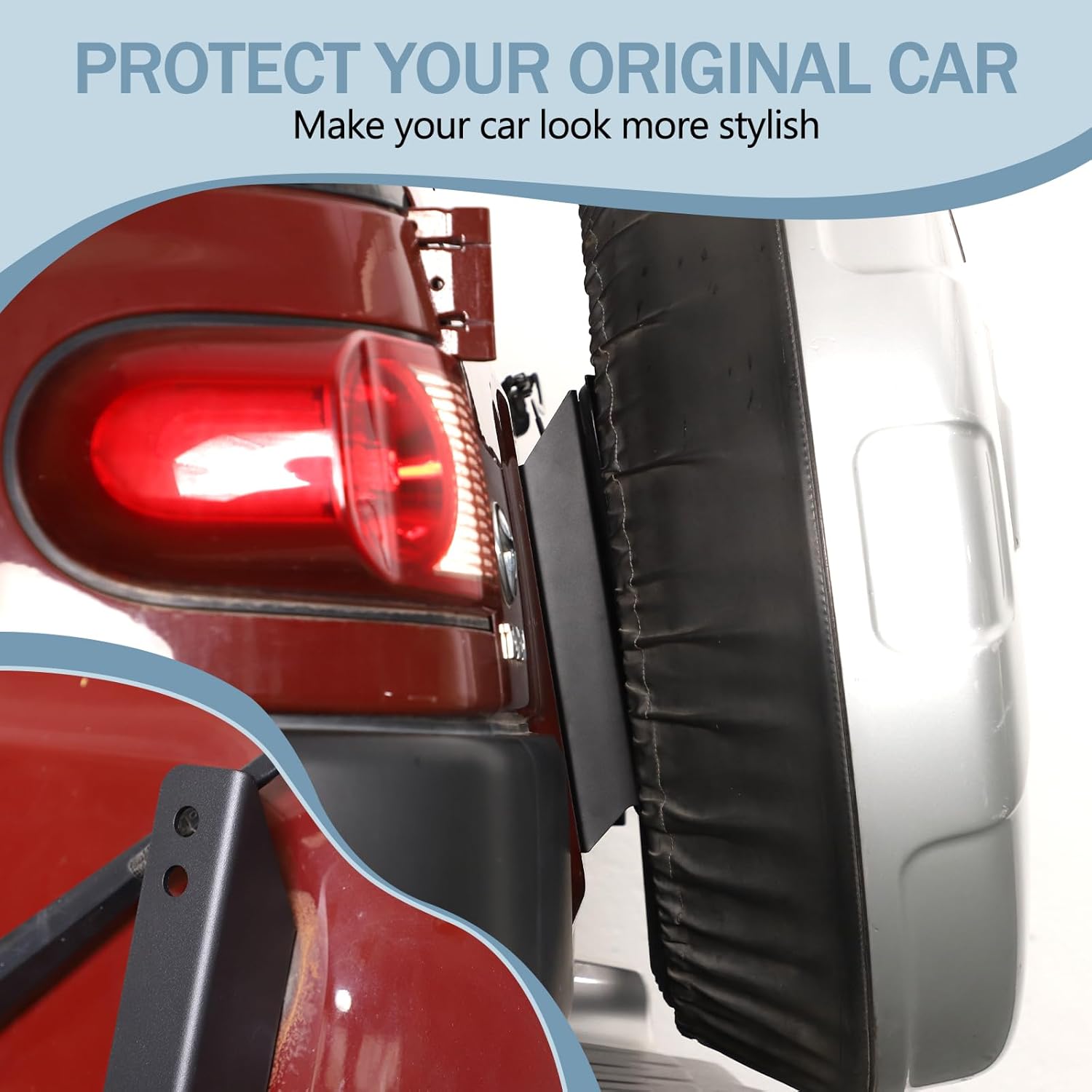 LLKUANG Spare Tire Carrier Elevated Mount Compatible with Toyota FJ Cruiser 2007-2021, Carbon Steel Tailgate-Mounted Raised Tire Rack