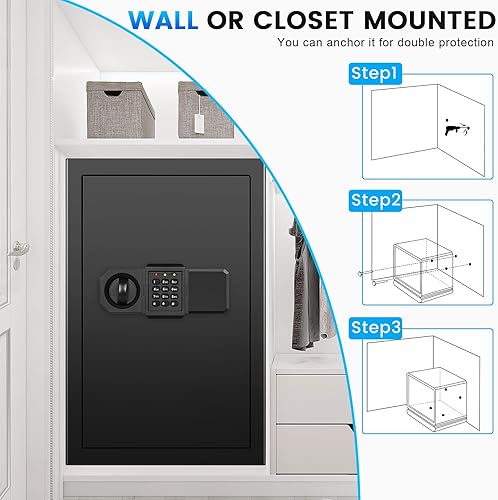 Miniatura 7 de 23.6 pulgadas de alto Caja fuerte extra grande para uso doméstico, cajas fuertes digitales para el hogar con teclado programable, llaves de repuesto