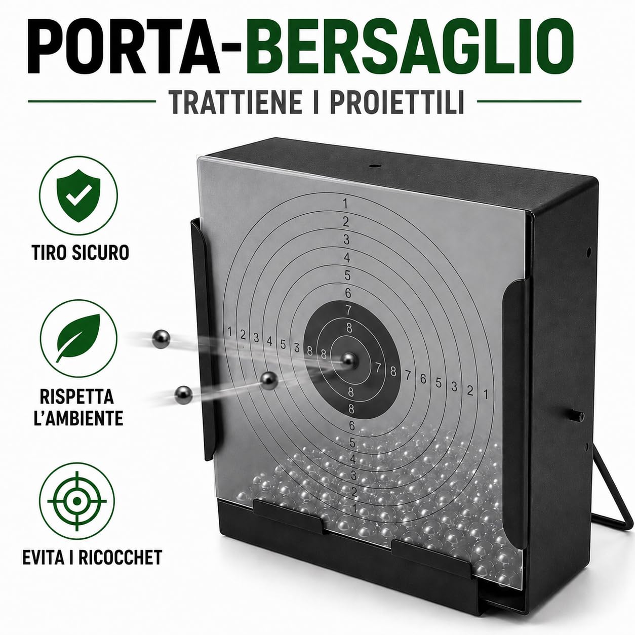 Supporto per bersagli in acciaio 14x14 cm per Airsoft, Airgun, pellet - Nero