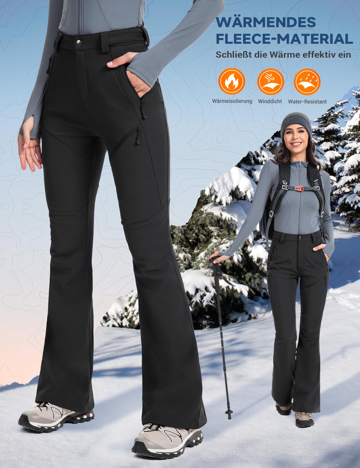 Moosehill Damen-Wanderhose-Thermohose-Wasserdicht-Skihose-Softshellhose Schneehose Gefüttert Winddicht Fleece Warm Falre Outdoor Snowboard Fahrrad Arbeit Trekking Winter Cargohose