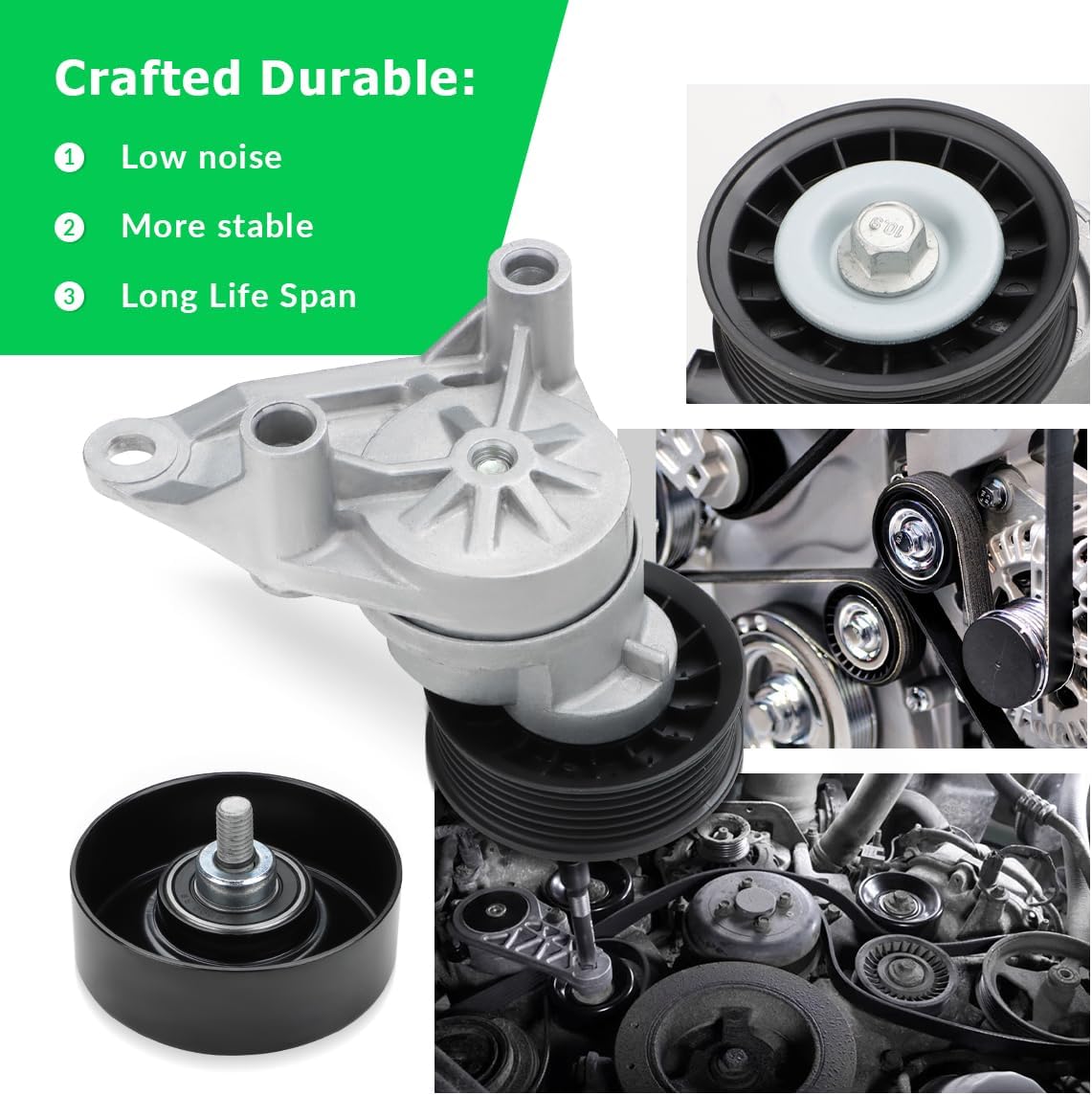 INTGET Serpentine Belt Drive Tensioner Pulley Component Kit for Chevy Silverado Avalanche Suburban Express Tahoe/GMC Sierra Savana Yukon/Cadillac Escalade/ 90K-38158C, 12609719, 12555609, 12626222