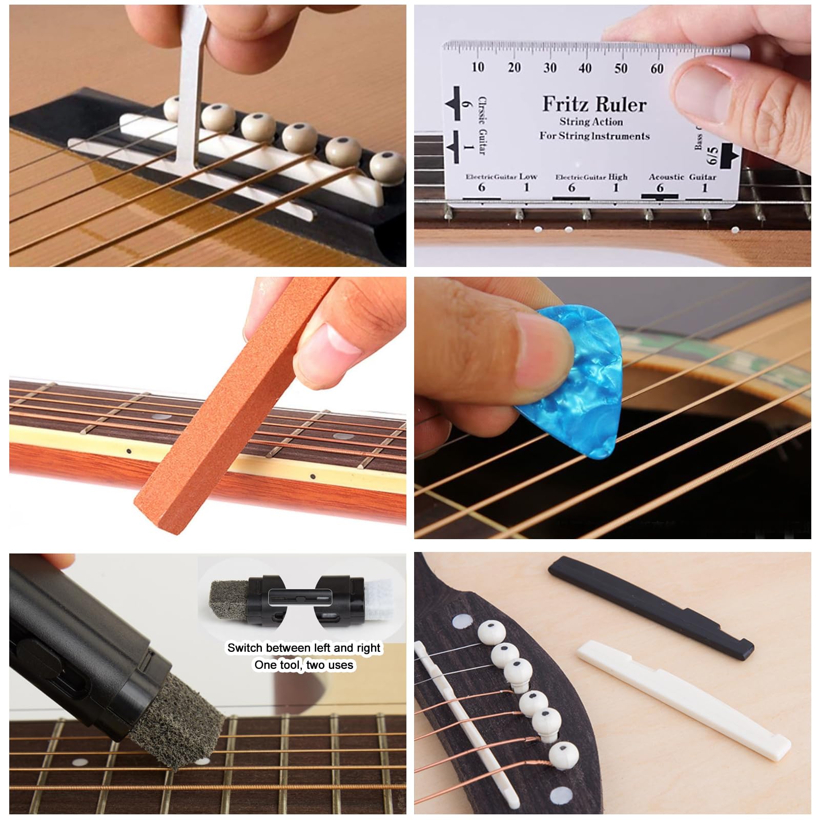 FOVERN1 72pcs Guitar Repairing Tool Kit, Including Wire Plier, String Organizer, Fingerboard Protector, Hex Wrenches, Files - Image 4