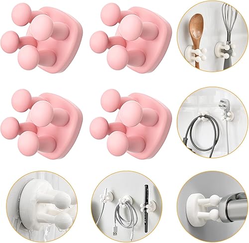 Paquete de 4 ganchos autoadhesivos, ganchos de decoración de silicona para puerta de pared, para colgar toallas, llaves y ropa, soportes funcionales