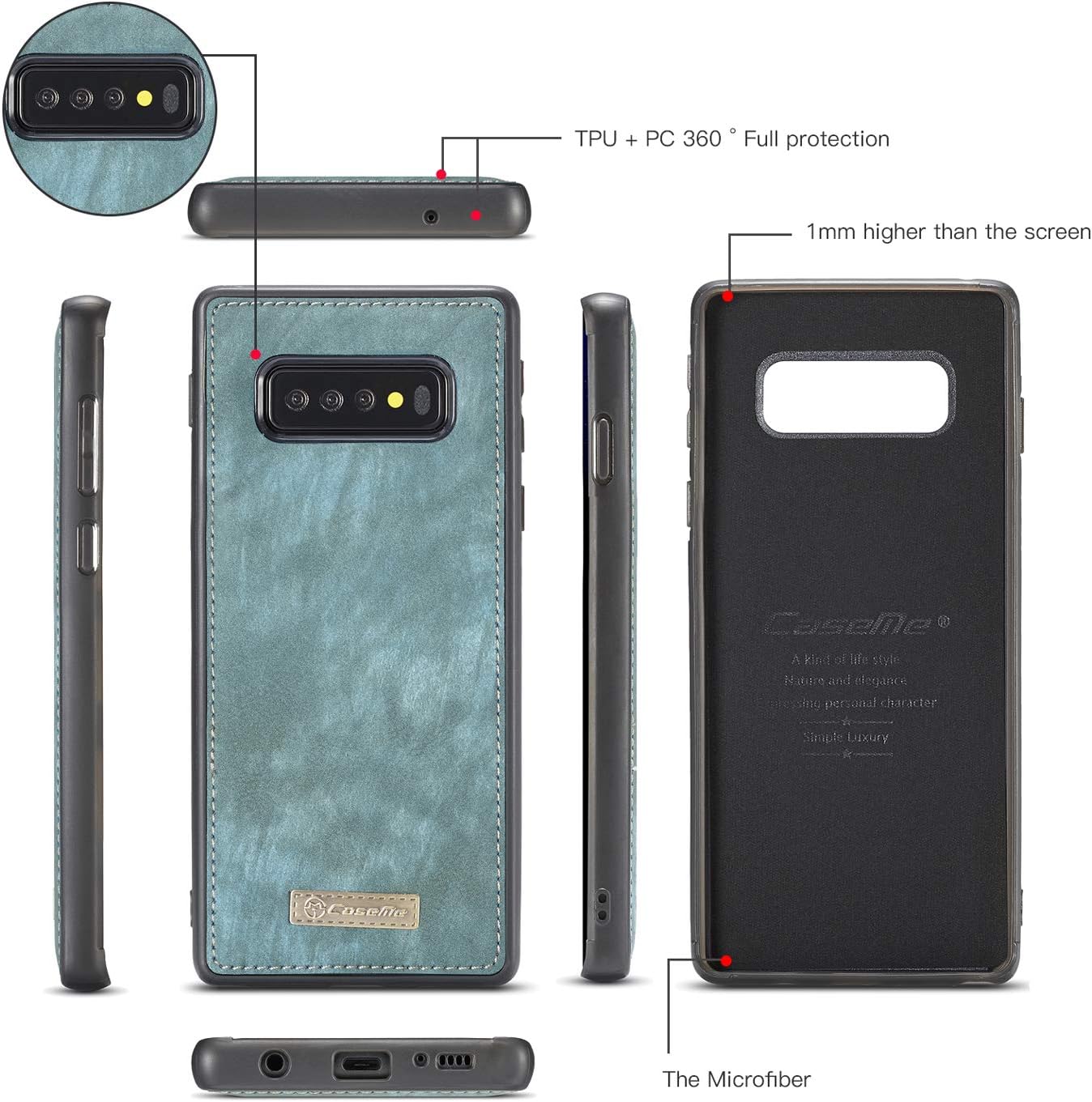 AKHVRS Galaxy S10 Plus Wallet Case,Handmade Premium Cowhide Leather Wallet Case,Zipper Wallet Case [Magnetic Closure] Detachable Magnetic Case & Card Slots for Samsung Galaxy S10 Plus - Blue