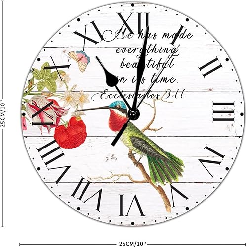Miniatura 162 de ArogGeld He Made Everything Beautiful - Reloj de pared de PVC con flores rosadas, colibrí, reloj de pared grande con cita y números romanos, reloj
