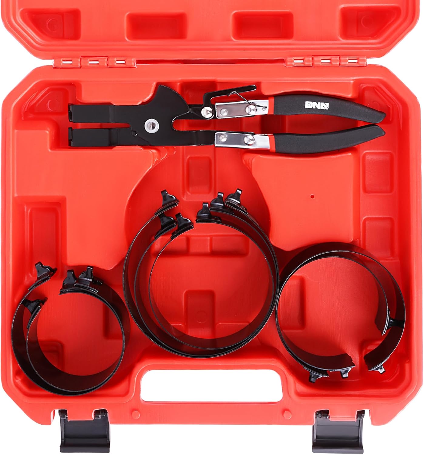 DNA MOTORING Engine Piston Ring Compressor Set with Compression Pliers and 7 Piston Rings (2-7/8" - 4-5/8") - for Car, Truck, and Motorcycle Installation and Removal Kit, TOOLS-00537