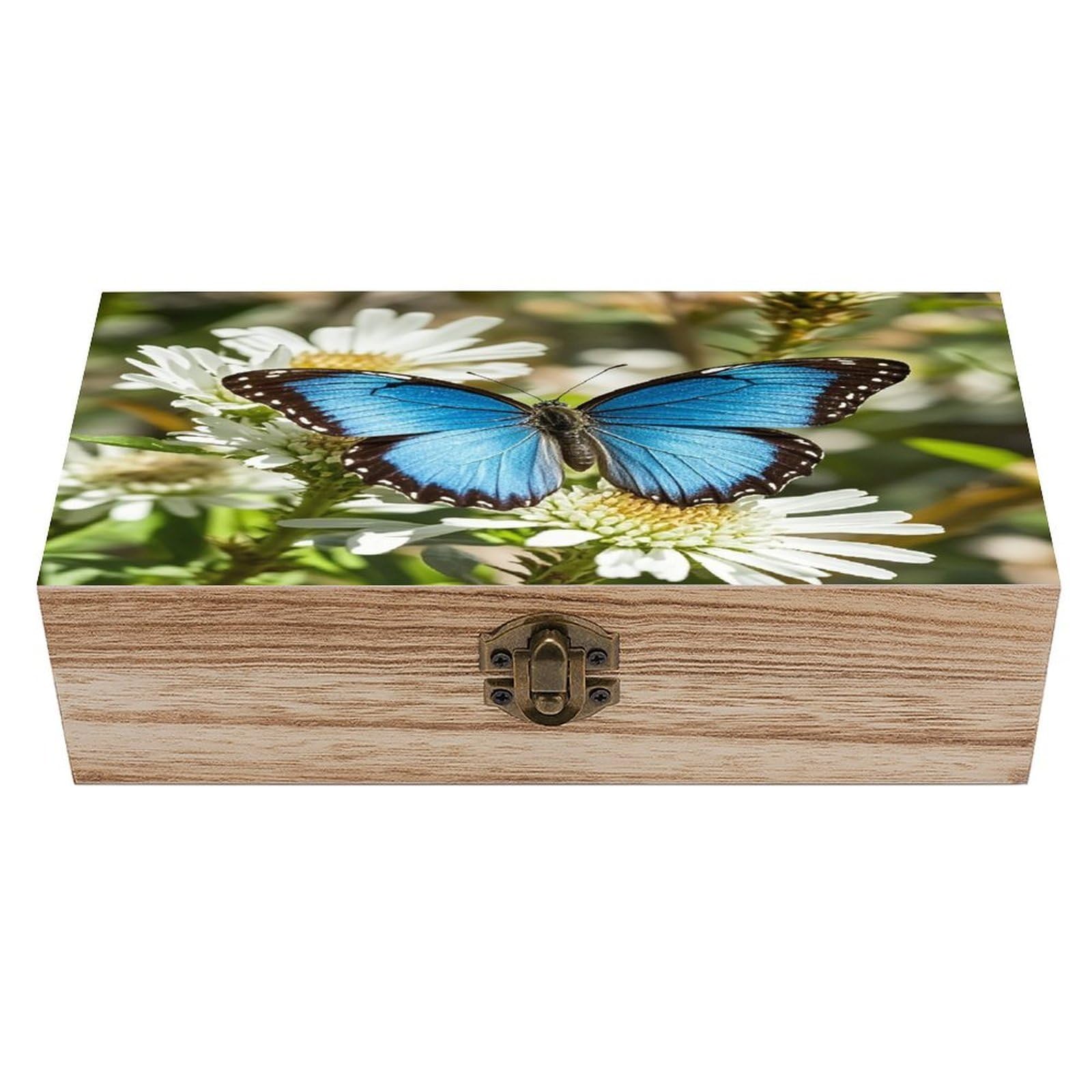 LZQPOEAS Blue Butterfly Small Wooden Box Storage Space to Organize Jewelry in A Beautiful Small Storage Box Decorative Card Boxes Memory Treasure Boxes for Crafts And Photo Storage